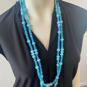 NECKLACE BEADED TWO TONED BLUE 2 NECKLACE 17"  19"LONG DRESS IT UP /DOWN